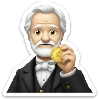 Victor Hugo holding a gold coin in his hand sticker
