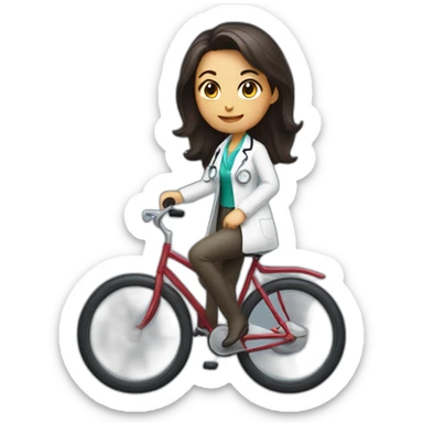 long and dark hair female doctor riding a shiny bicycle sticker