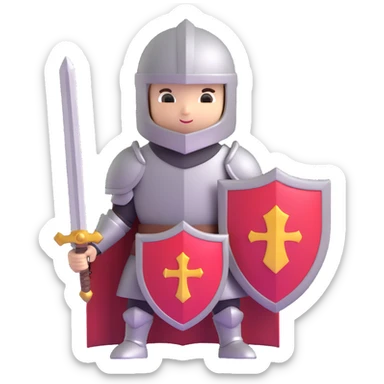 small knight holding a sword and shield, cute and chibi proportions sticker