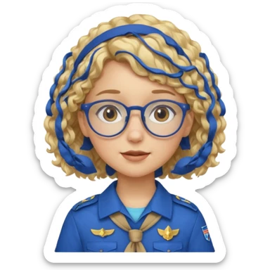 scout girl with blue scout uniform, blonde curly haired and glassess sticker