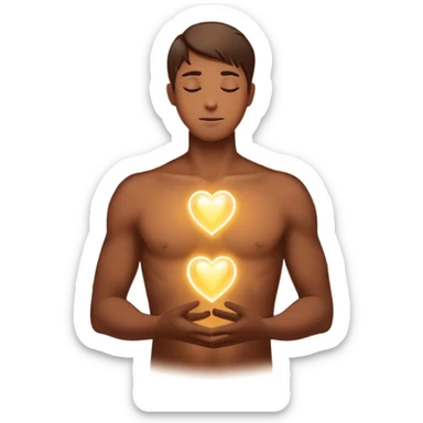 luminous male silhouette surrounded by flowing interconnected lines and softly glowing orbs with radiant core at head and heart sticker