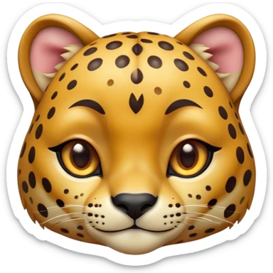 Cinematic Cute Cheetah Portrait Emoji, Head tilted playfully and inquisitively, featuring a glossy, golden spotted Fur with a natural sheen, round, sparkling amber eyes filled with curious mischief, Simplified yet irresistibly adorable features, highly detailed, glowing with a warm, friendly glow, high shine, affectionate and agile, stylized with a touch of savannah whimsy, bright and endearing, soft glowing outline, capturing the essence of a mischievous yet loving cheetah, so playful it feels like it could dash out of the screen and into your arms! sticker