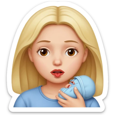 woman thinking of a baby while biting her lip sticker