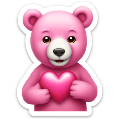 pink bear holding heart  sticker