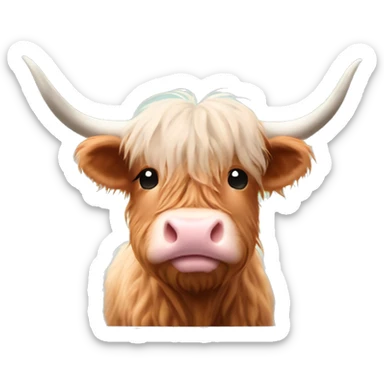 cute highland cow with pale pink nose and bow sticker
