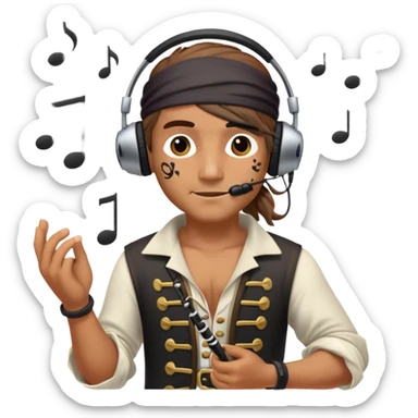 pirate with headphones and music notes sticker