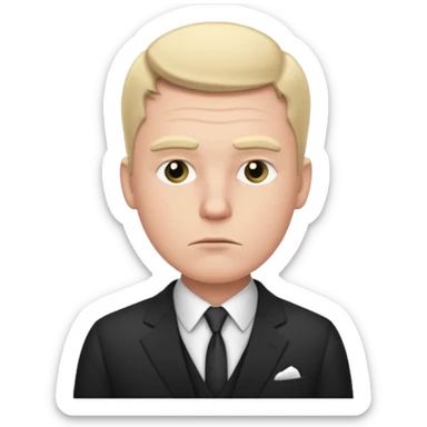 white man in formal suit in thought, in thought, one raised eyebrow sticker