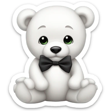 Cute white teddy bear with black bow sticker