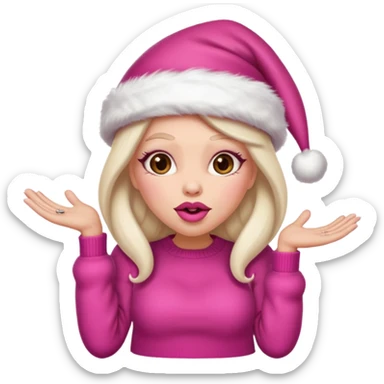 Sassy, cunty, girly Santa emoji with big lips, long nails, pink sweater, and a pink santa hat. sticker