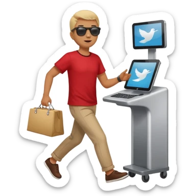 Tourist Character in Red Shirt Moving with purpose through the terminal. sticker