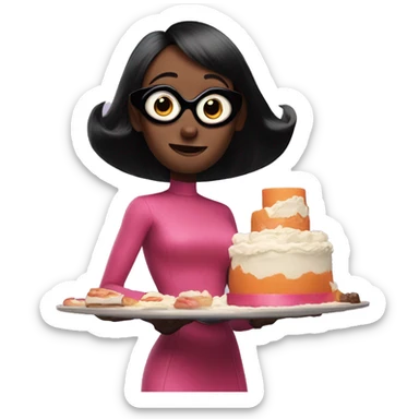 Edna from The Incredibles wearing a cake sticker