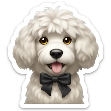 Fluffy Dog wearing a black bow sticker