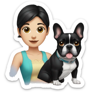 a black-haired girl and a French bulldog sticker
