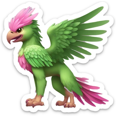 Full-body green gryphon with pink wings and pink tail-feathers sticker