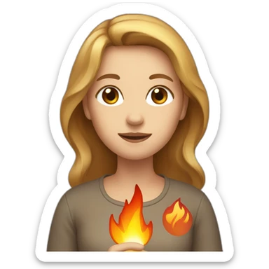 A women with light brown hair holding fire in her hand sticker