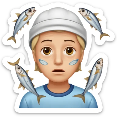 una persona con cara de anchoa preocupado con cara de anchoa el pez anchoa pero en la cara las anchoas sticker