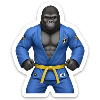 Black Gorilla in a jiu jitsu gi with a blue belt sticker