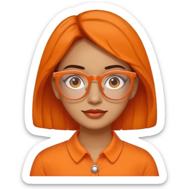 hispanic woman with  orange sectacles and orange blouse  with a collar sticker