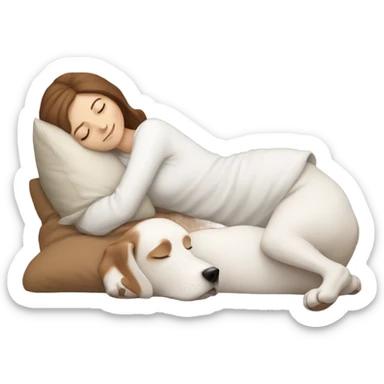 White girl brown hair sleeping with white dog sticker