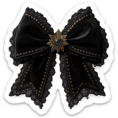 Add lace and velvet details to the gothic bow and accessories in a photorealistic style. Keep the background transparent if possible. sticker