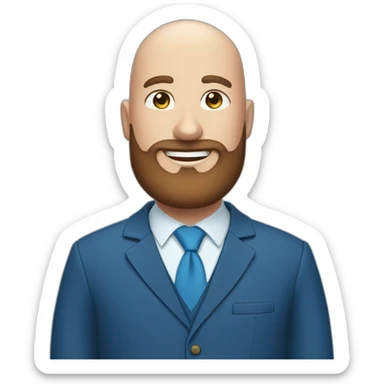 blue eyes fat smiling bald man with a long brown beard in a blue suit sticker