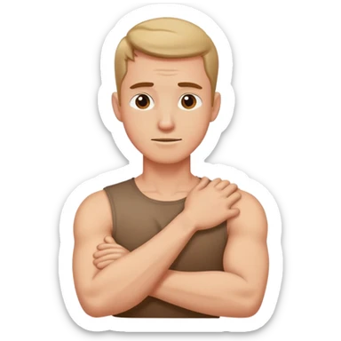 guy with arms crossed grabbing neck sticker