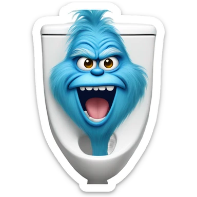 Blue grinch sticking out of a toilet sticker