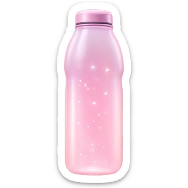 Pastel Pink Water Bottle "A pastel pink water bottle with glowing liquid inside, sparkling accents on the lid, and a faint shimmering light trailing from its base." sticker
