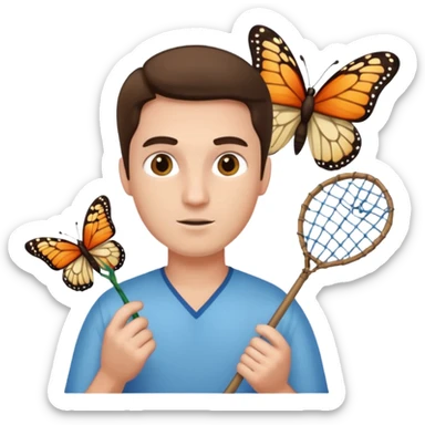 man holding butterfly net sticker