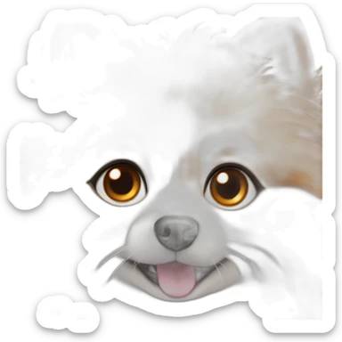 Pomeranian whit blue eyes and White fur with orange sticker