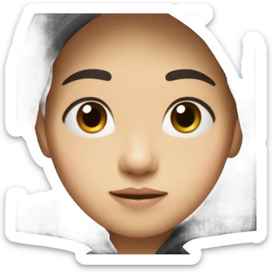 Asian, full lips, fair skin with dark brown eyes and long hair, black hoodie sticker