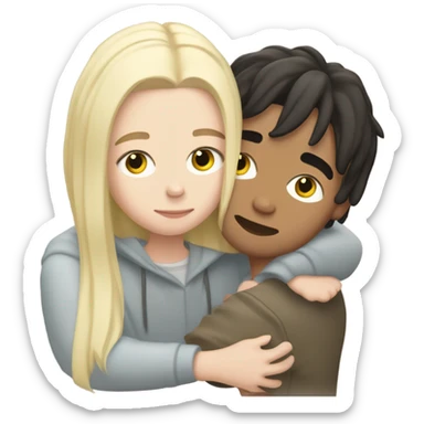 Billie eilish hugging with boy middle part hairs blonde mix with brunette hairs  sticker