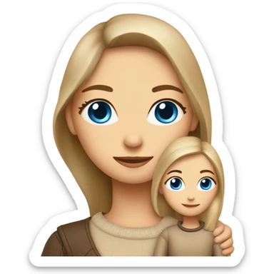 mother and daughter of Slavic appearance blue eyes in leather beige sweaters hugging sticker