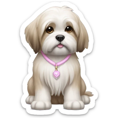 Lhasa apso puppy with lightpink necklash  sticker
