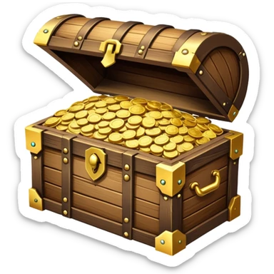 wooden treasure chest filled with gold coins and jewels sticker
