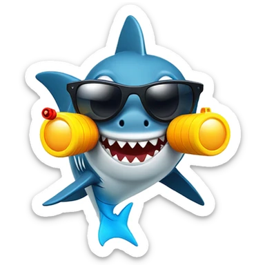Shark with water gun and sun glasses sticker