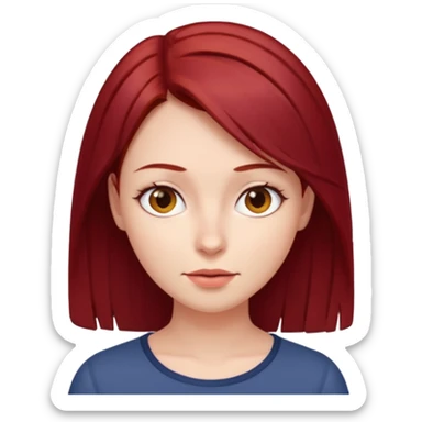 woman with straight dark red hair thin face cute sticker