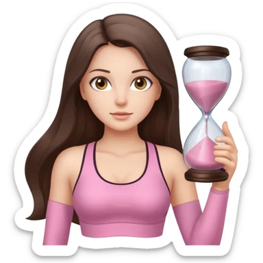 white brunette girl long hair with hazel eyes in light pink workout with hourglass figure sticker
