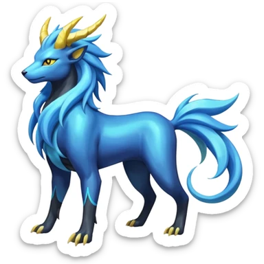 Shiny colorful iridescent long-curved-horned legendary majestic Suicune-Electrike-Manectric-Luxray-Fakémon-fusion-animal-creature, full body  sticker