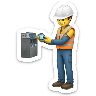 man doing cell phone maintenance sticker