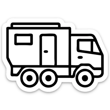 outlined icon of European expedition truck, modern style, no text sticker