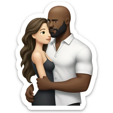 Curvy White brunette kissing muscular black bald man with beard sticker