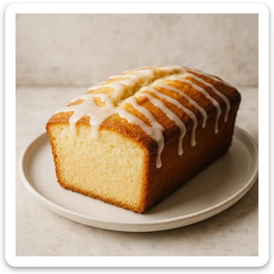 a pound cake with a drizzle of lemon glaze on top sticker