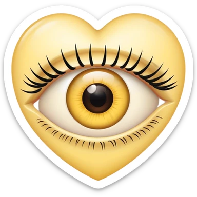 Eye with eyelashes inside light yellow heart sticker
