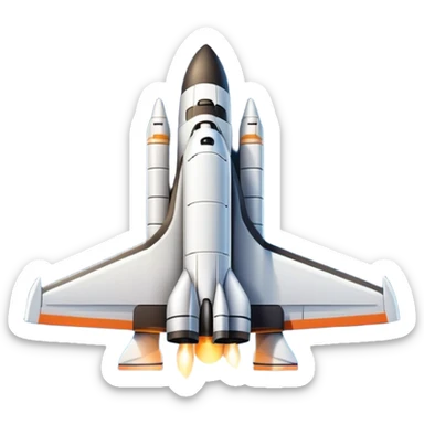 An icon featuring a space shuttle and an airplane against a starry sky, symbolizing aerospace technology. The design includes rocket boosters and satellite orbits, representing the exploration of space and advanced aviation. Transparent background sticker