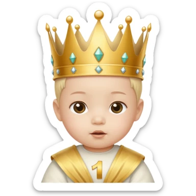 white asian baby wearing crown with number 1 written on it sticker