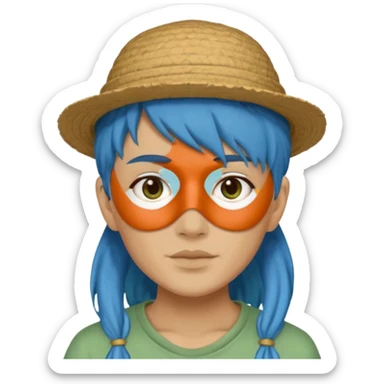 messy green full face clay mask and tourist hat blue hair  sticker