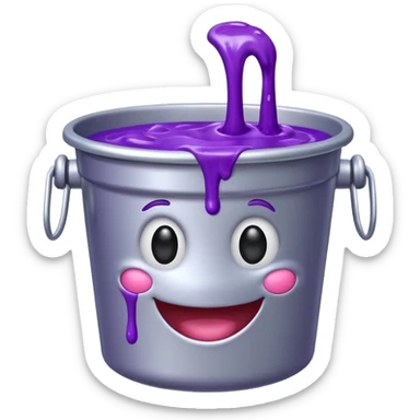 silver bucket filled with purple slime with a happy face on the slime only sticker