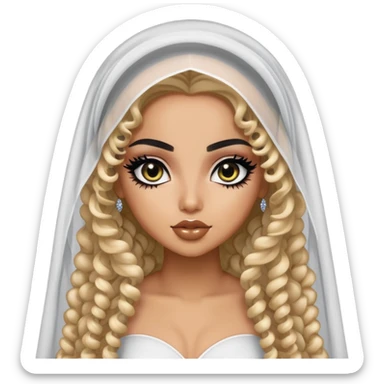 Saudi beauty, pretty bratz baddie, black eyeliner, long curly hair, veil, khaliji fashion, light skin sticker