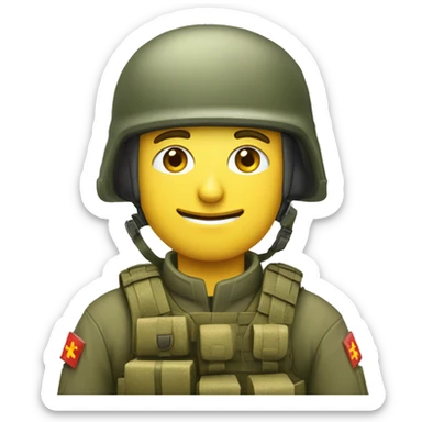 Ukrainian soldier in helmet with Christmas present in hands sticker